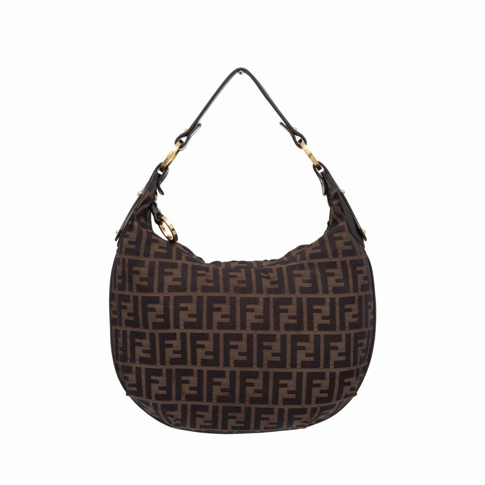 FENDI Y2K Chef Hobo 8BR340 Zucca FF Monogram Canvas Brown Shoulder Bag VTG